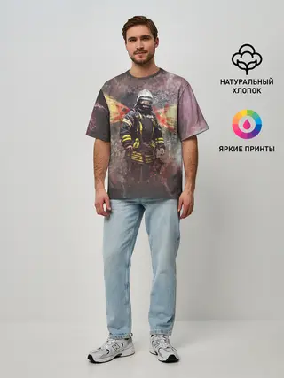 Мужская футболка оверсайз / Пожарный