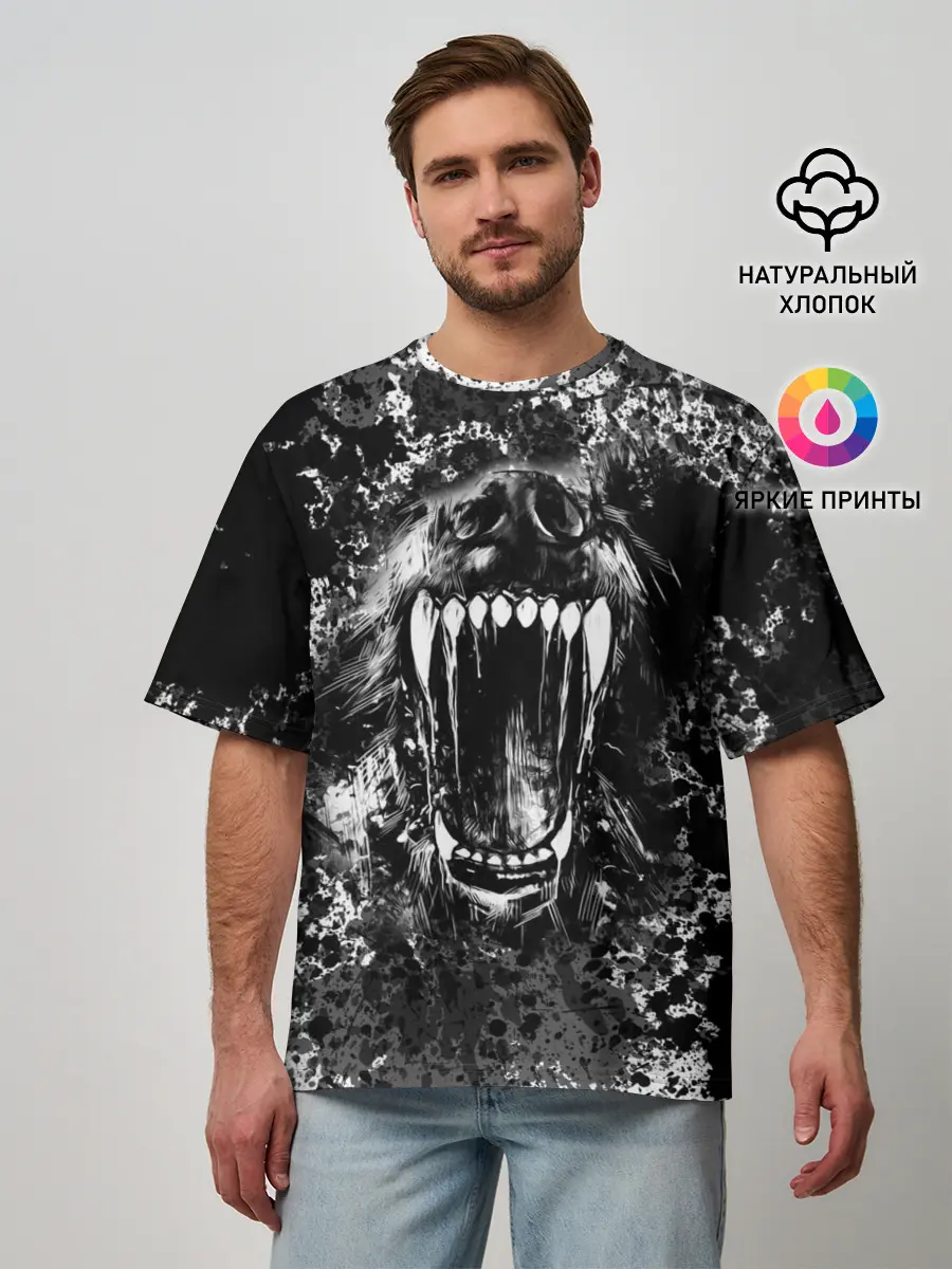 Мужская футболка оверсайз / Волчья пасть