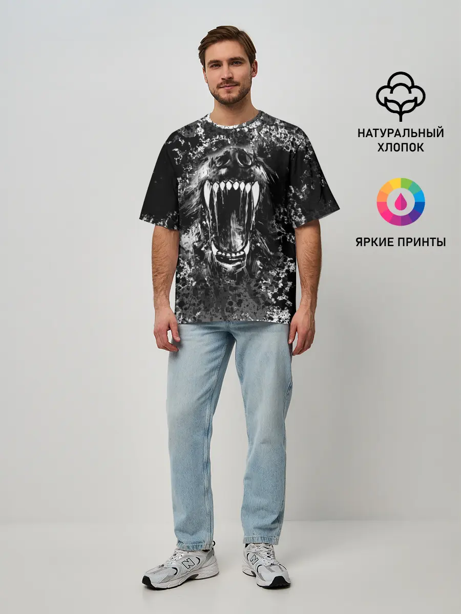 Мужская футболка оверсайз / Волчья пасть