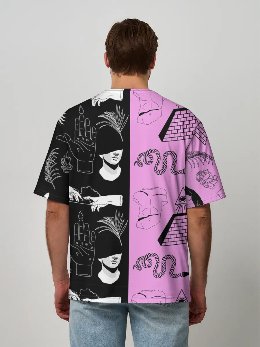 Мужская футболка оверсайз / руки, статуи