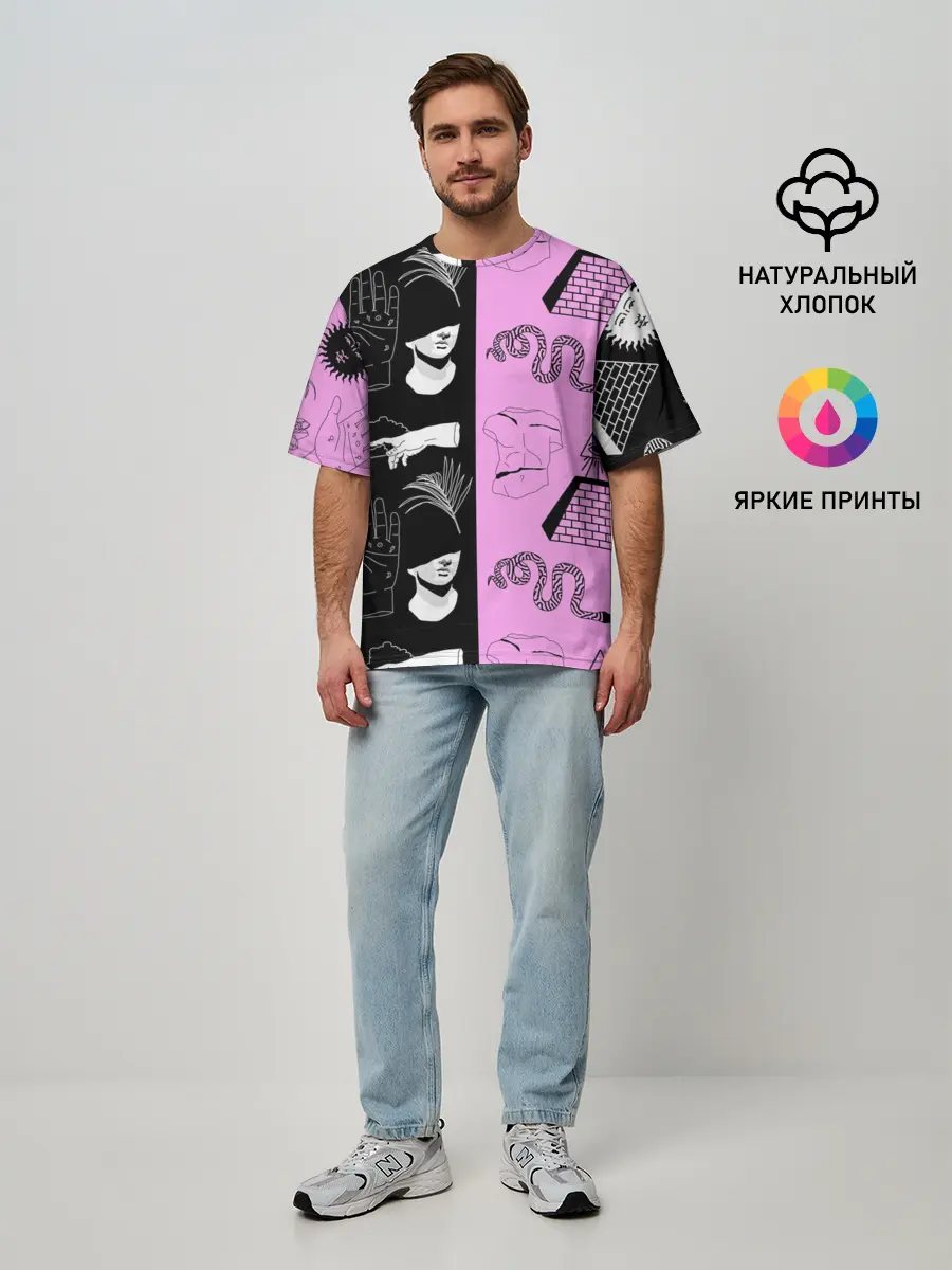 Мужская футболка оверсайз / руки, статуи