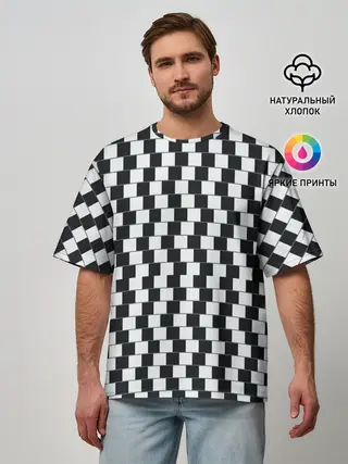Мужская футболка оверсайз / Шахматная Иллюзия Искажения