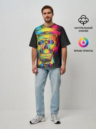Мужская футболка оверсайз / Череп-анаглиф