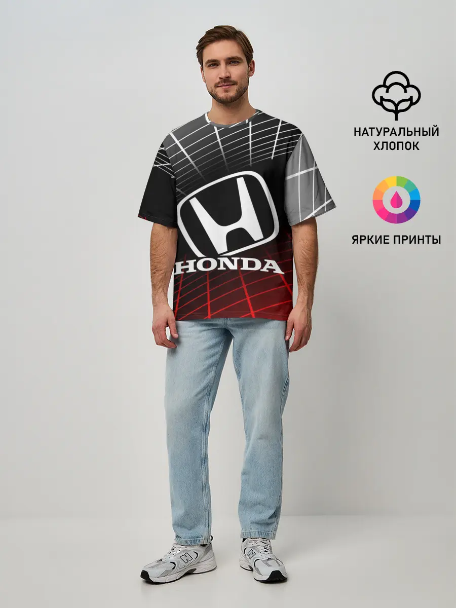 Мужская футболка оверсайз / HONDA / ХОНДА / СЕТКА