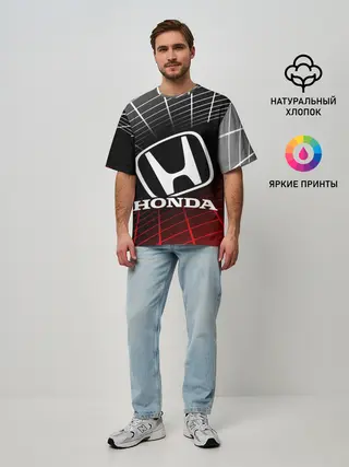 Мужская футболка оверсайз / HONDA / ХОНДА / СЕТКА