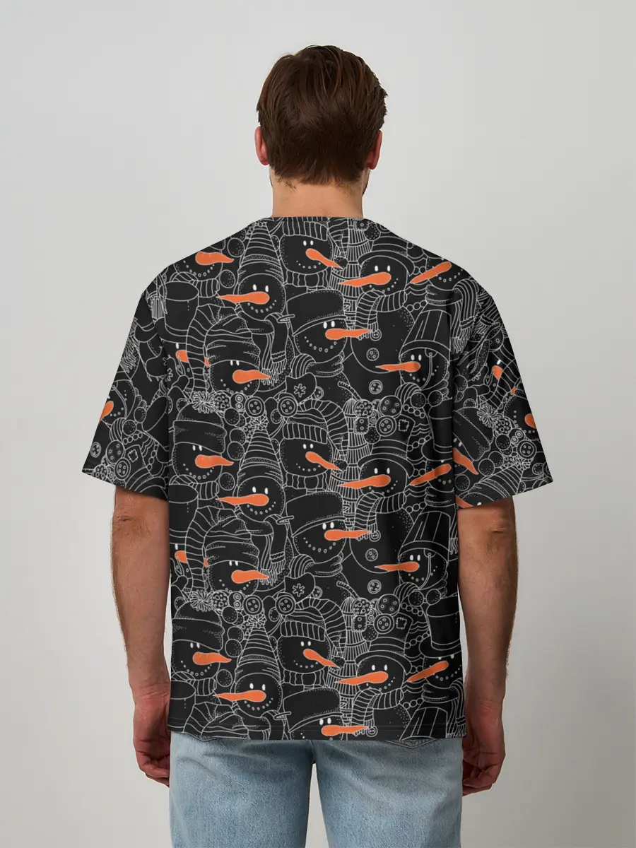 Мужская футболка оверсайз / Черные снеговики