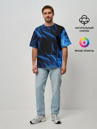Мужская футболка оверсайз / BLUE FIRE FLAME