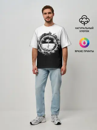 Мужская футболка оверсайз / Black and White
