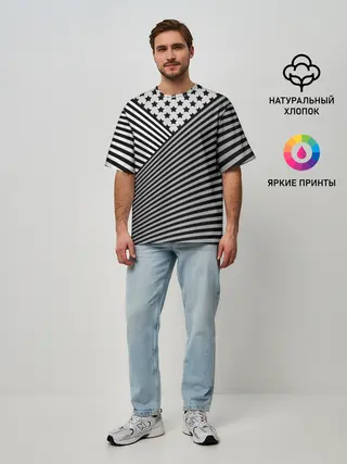 Мужская футболка оверсайз / Полосатый комбинированный узор