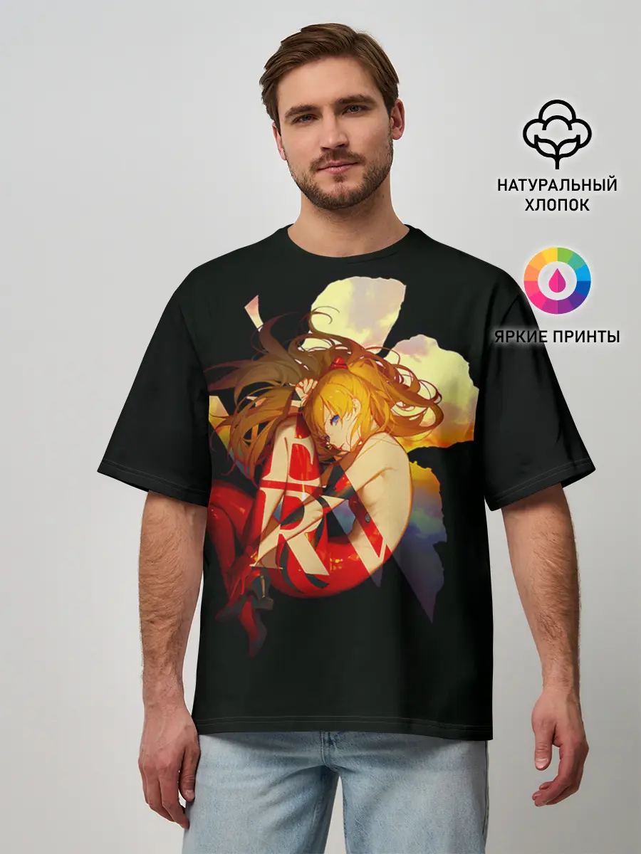 Мужская футболка оверсайз / Аска Евангелион Nerv