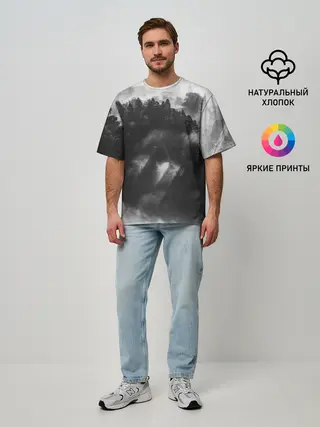 Мужская футболка оверсайз / Туман в лесу