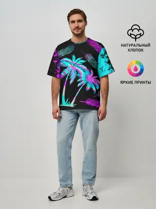Мужская футболка оверсайз / Неоновое лето