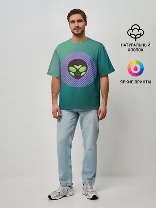 Мужская футболка оверсайз / Инопланетяша на зеленом фоне