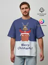 Мужская футболка оверсайз / Санта в трубе с Оленем