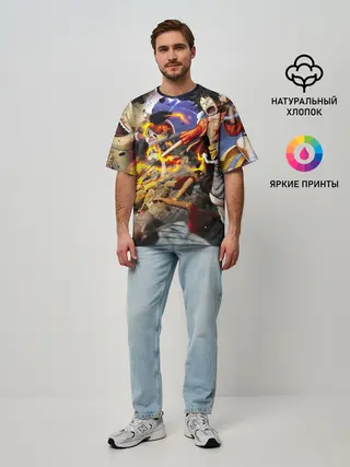 Мужская футболка оверсайз / Экшен One Piece. Большой куш