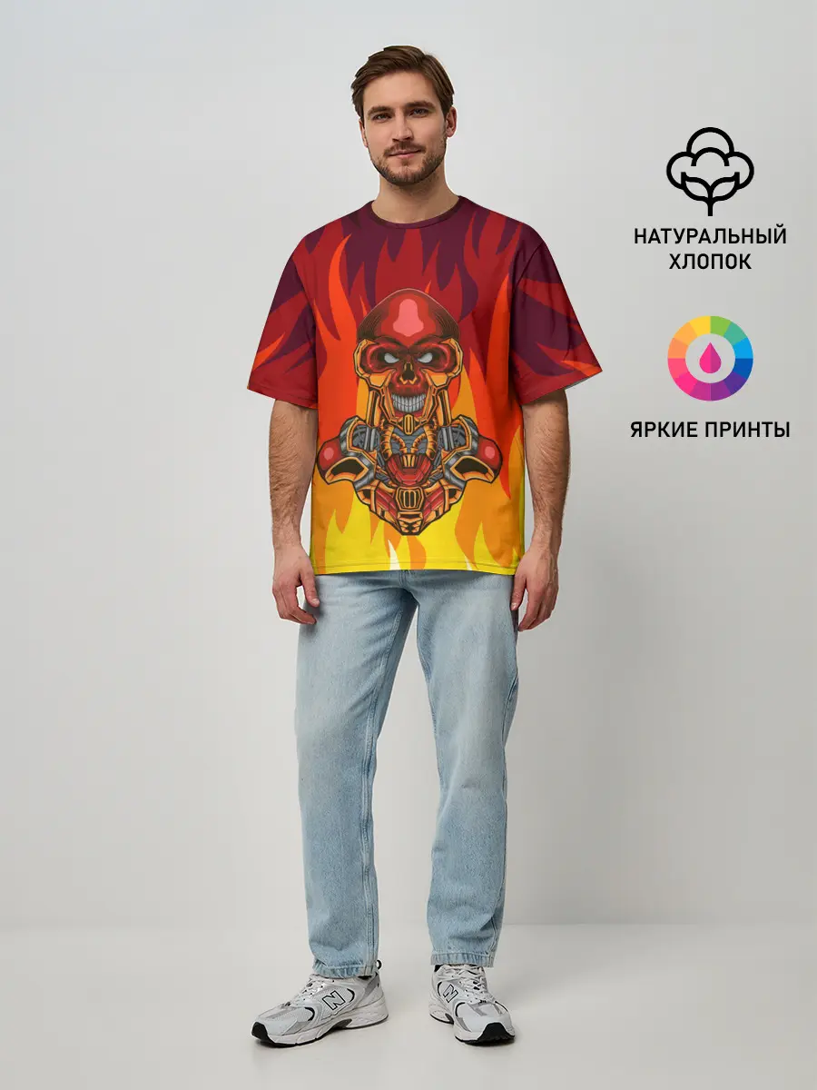 Мужская футболка оверсайз / Меха скелет | Steampunk Fire