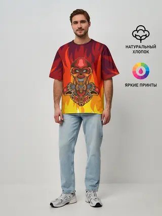 Мужская футболка оверсайз / Меха скелет | Steampunk Fire