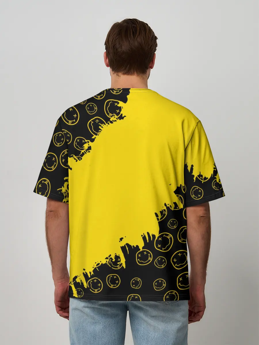 Мужская футболка оверсайз / Nirvana Smile | Нирвана Рваный Паттерн