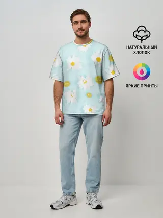 Мужская футболка оверсайз / Ромашки