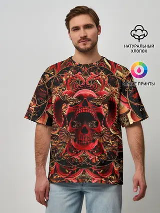 Мужская футболка оверсайз / Череп красного демона
