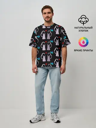 Мужская футболка оверсайз / Фиолетовые котики