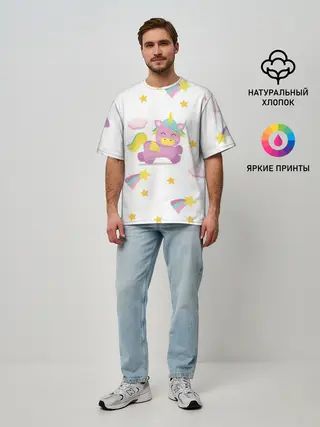 Мужская футболка оверсайз / Розовый единорог