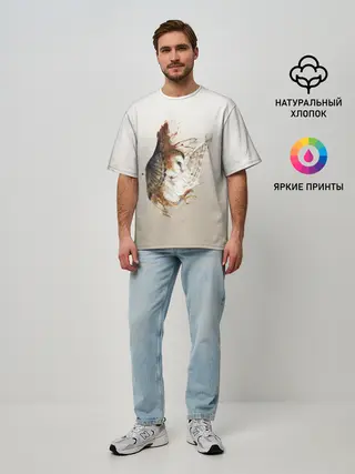 Мужская футболка оверсайз / летящая сова рисунок