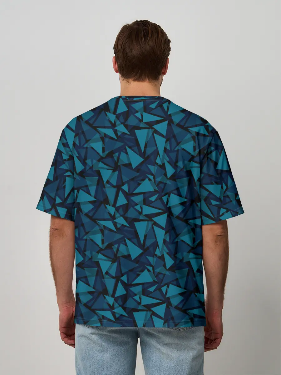 Мужская футболка оверсайз / Синий полигональный паттерн
