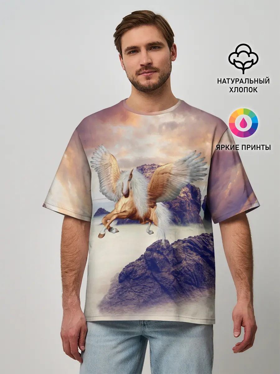 Мужская футболка оверсайз / Sea Sunset Horse