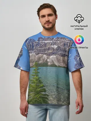Мужская футболка оверсайз / Горное озеро