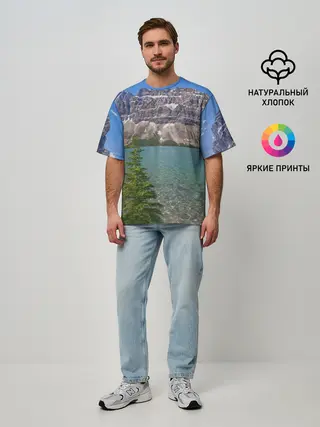 Мужская футболка оверсайз / Горное озеро
