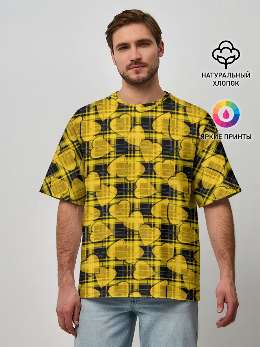 Мужская футболка оверсайз / Желто-черный модный узор