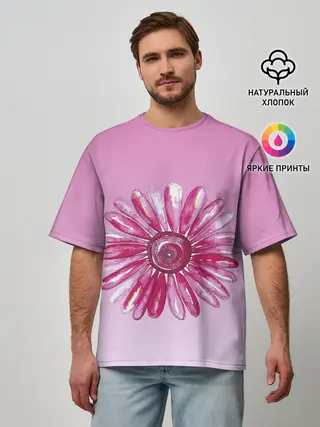 Мужская футболка оверсайз / розовая ромашка