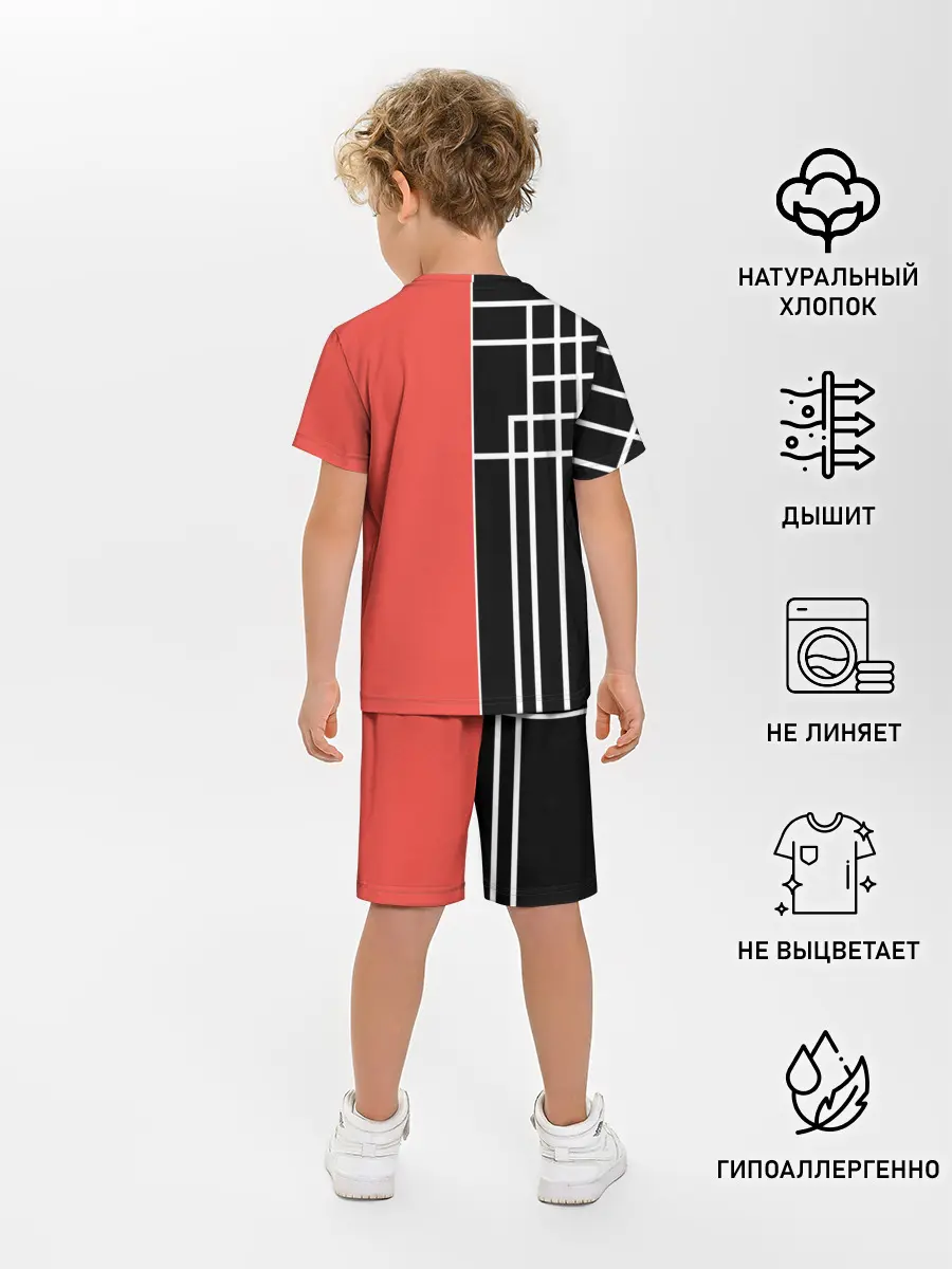 Детская пижама с шортами / Черный и коралловый арт деко