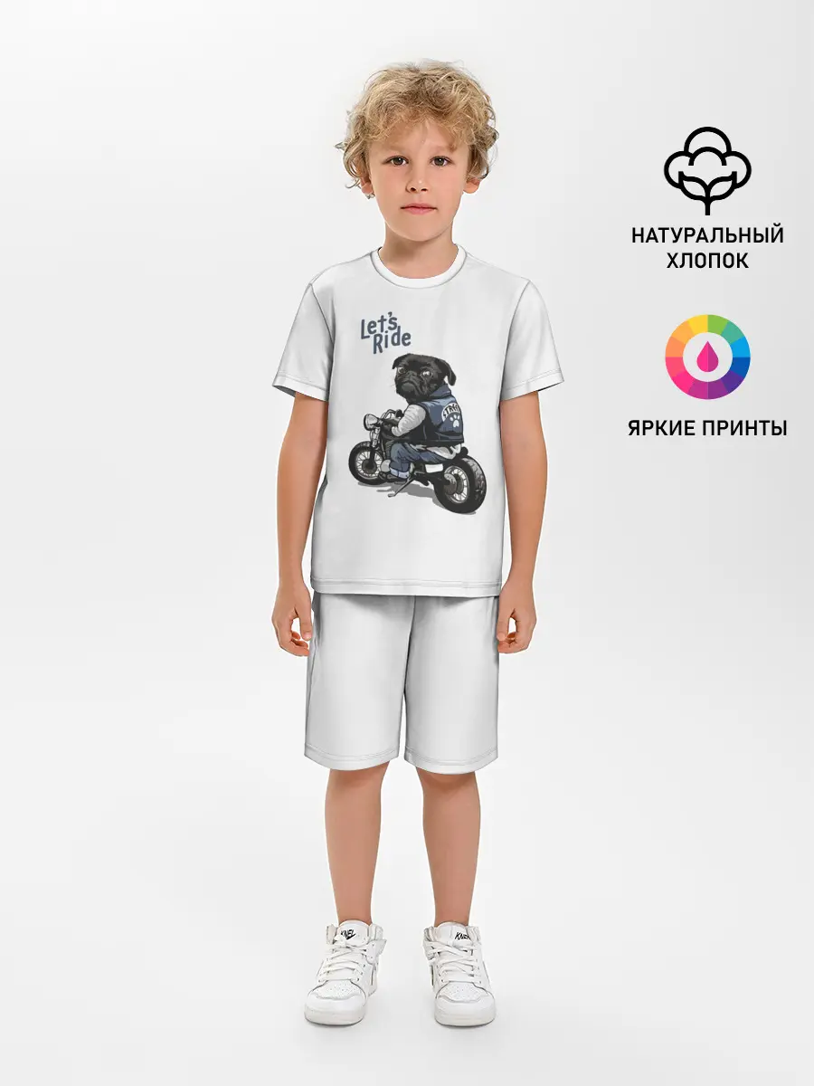 Детская пижама с шортами / Pug Rider | Байкер Мопс