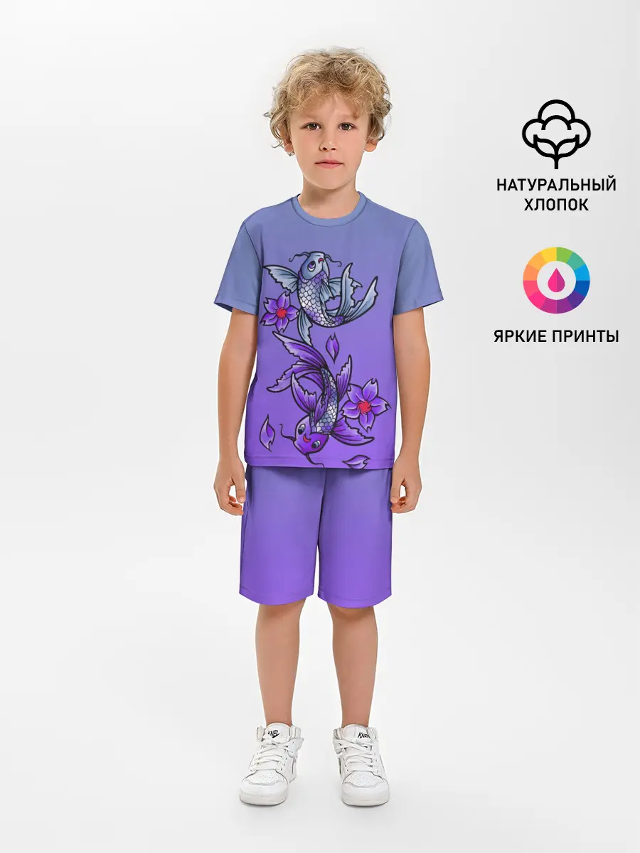 Детская пижама с шортами / Рыбы и цветы