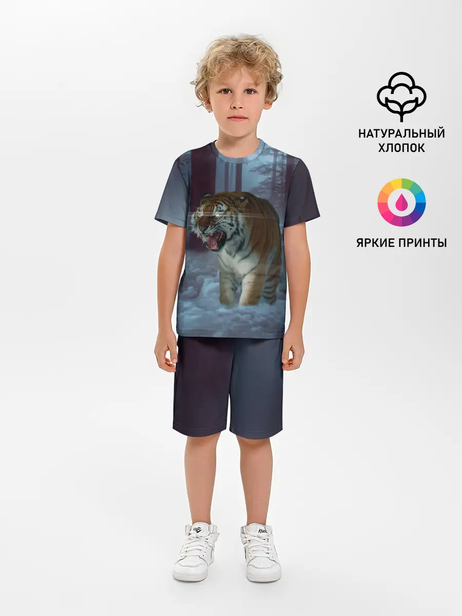Детская пижама с шортами / ТИГР В СУМЕРЕЧНОМ ЛЕСУ