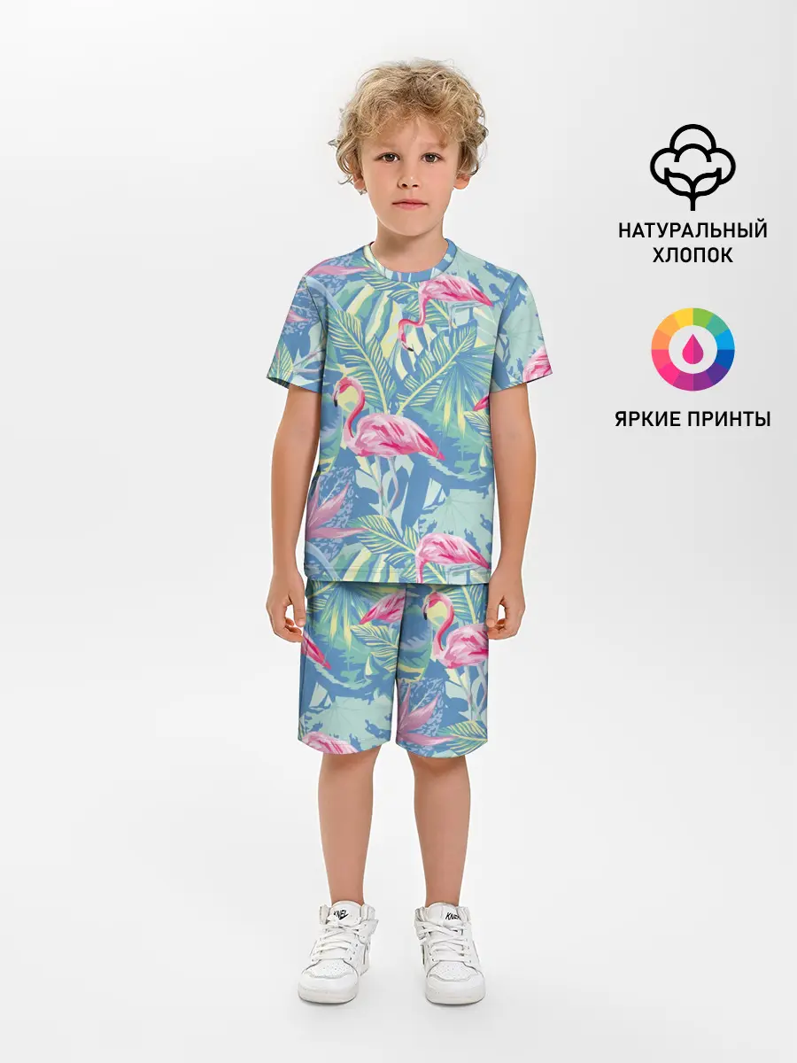 Детская пижама с шортами / фламинго