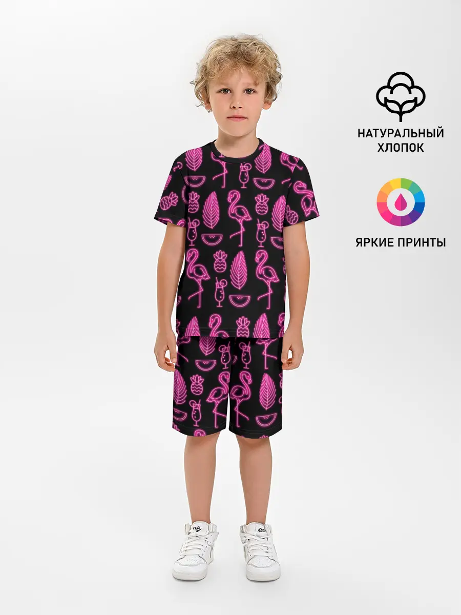 Детская пижама с шортами / Светящийся фламинго