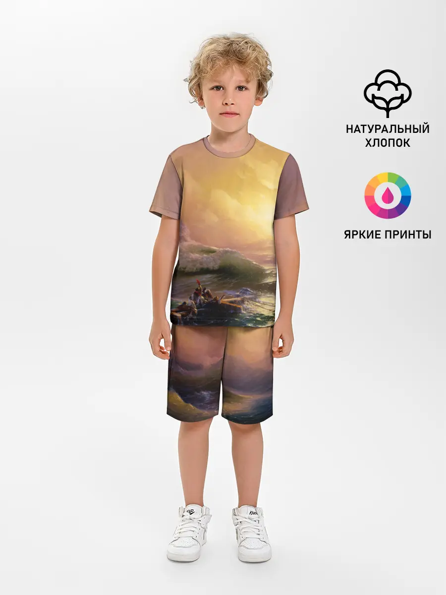 Детская пижама с шортами / Шторм в море девятый вал