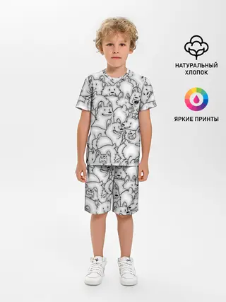 Детская пижама с шортами / Корги ЧБ