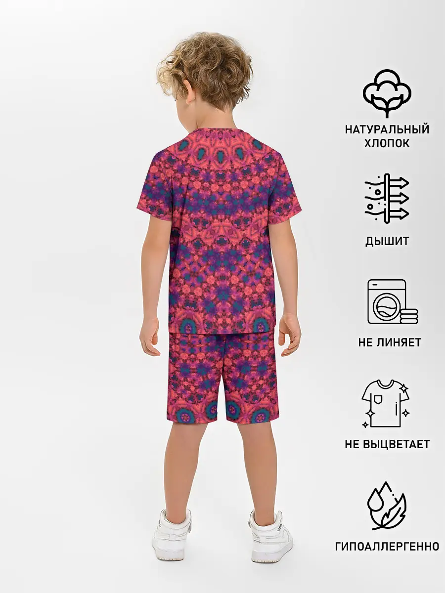 Детская пижама с шортами / Круглый красный орнамент