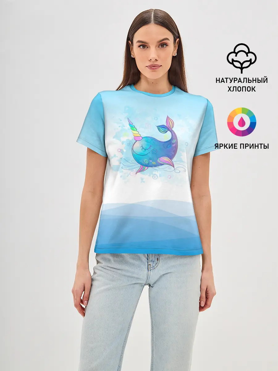 Женская базовая футболка / Дельфин единорог