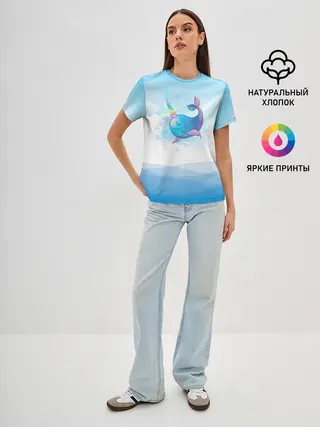 Женская базовая футболка / Дельфин единорог