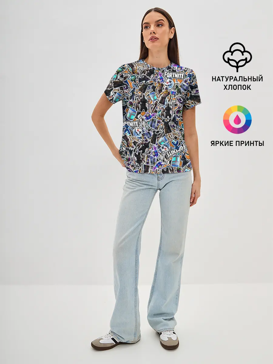 Женская базовая футболка / Fortnite Sticker Bombing