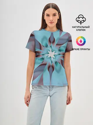 Женская базовая футболка / Абстрактный цветок. Голубой.