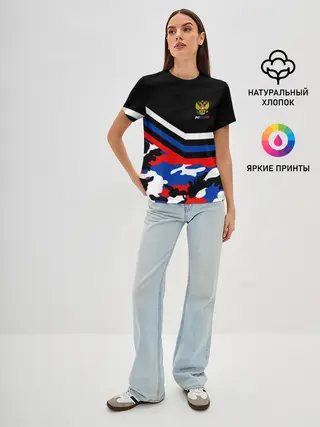 Женская базовая футболка / Камуфляж Россия