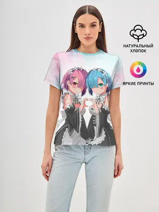 Женская базовая футболка / Re:Zero, Рам и Рем