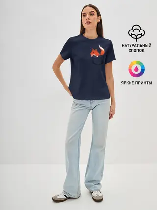 Женская базовая футболка / Лисенок в Кармашке