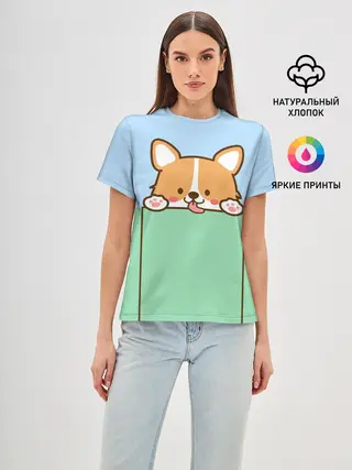 Женская базовая футболка / Милый Корги